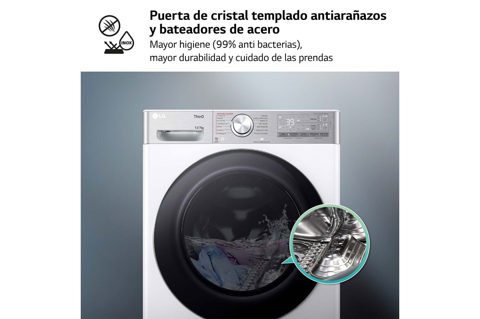 LG Lavasecadora inteligente AI Direct Drive?, Turbowash 360o, Autodosificación 13/7kg, 1400rpm,  Un 10% más eficiente que A(lavado) /D(secado) Blanca, Serie 950, F4DR9513A2W