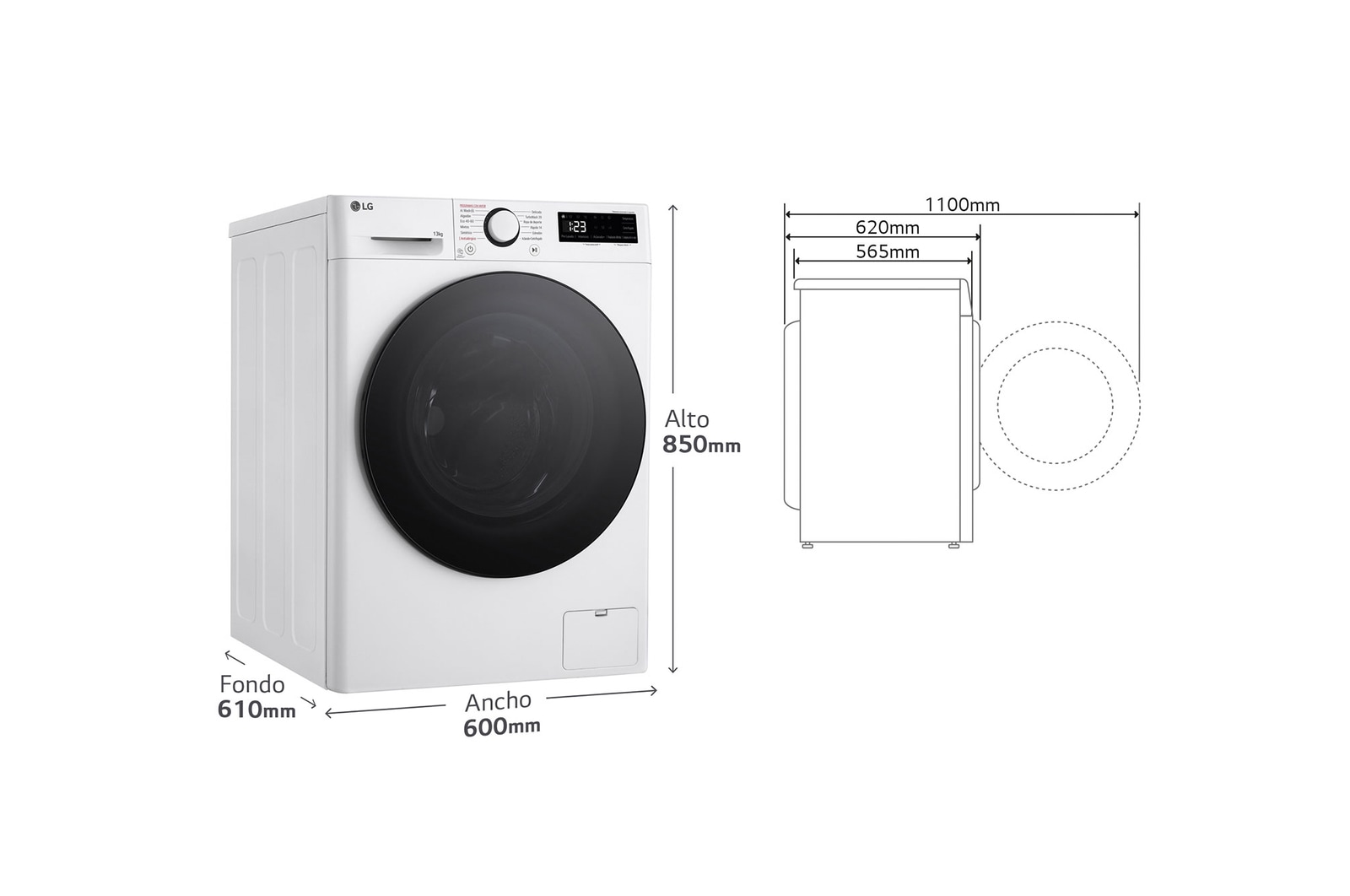 LG Lavadora inteligente AI Direct Drive. TurboWash 360o, Vapor, 13kg , 1400rpm Un 10% más eficiente que A, Serie 600, F4WR6013AGW