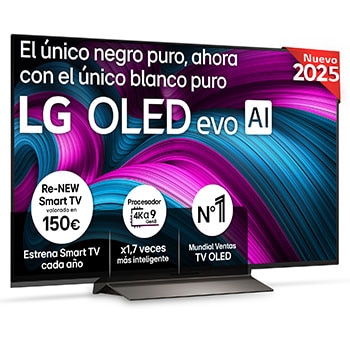 Vista frontal del televisor LG OLED evo AI C5 4K Smart TV. En la pantalla aparecen el distintivo “12 Years of world number 1 OLED” y el logotipo LG OLED evo AI 2025.