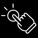 Icono de acceso rápido. Un símbolo de un dedo puntero tocando un símbolo para representar la comodidad y facilidad de uso.	