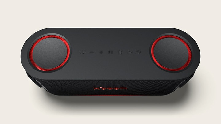 Vista superior del xboom Bounce con sus 2 radiadores pasivos vibrando rítmicamente.