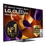 Vista frontal de un LG OLED evo AI TV, OLED G4, con el emblema “11 Years of world number 1 OLED”, el logotipo del programa webOS Re:New Program y el logotipo de la Garantía de 5 a?os en pantalla
