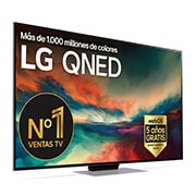 Vista frontal del televisor LG qned con imagen rellena y logotipo del producto