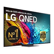 Vista frontal de un televisor LG QNED TV, QNED87 con el texto “LG QNED, 2024” y el logotipo del webOS Re:New Program en pantalla