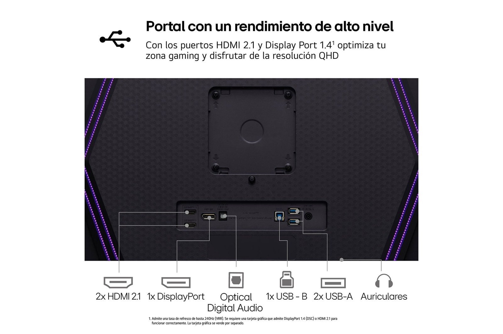 LG UltraGear? de 27 pulgadas Monitor Gaming OLED QHD de 240Hz | 0.03ms de tiempo de respuesta, Compatible con G-SYNC?, FreeSync? Premium Pro, 27GS95QE-B