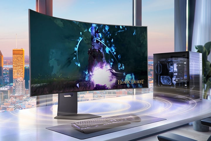 Este vídeo animado muestra las ondas sonoras procedentes de la parte inferior del monitor y la conexión de unos auriculares de 4 polos.