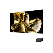 Vue latérale légèrement inclinée vers la gauche de la LG OLED M3 sur le mur avec le bo?tier Zero Connect Box en dessous