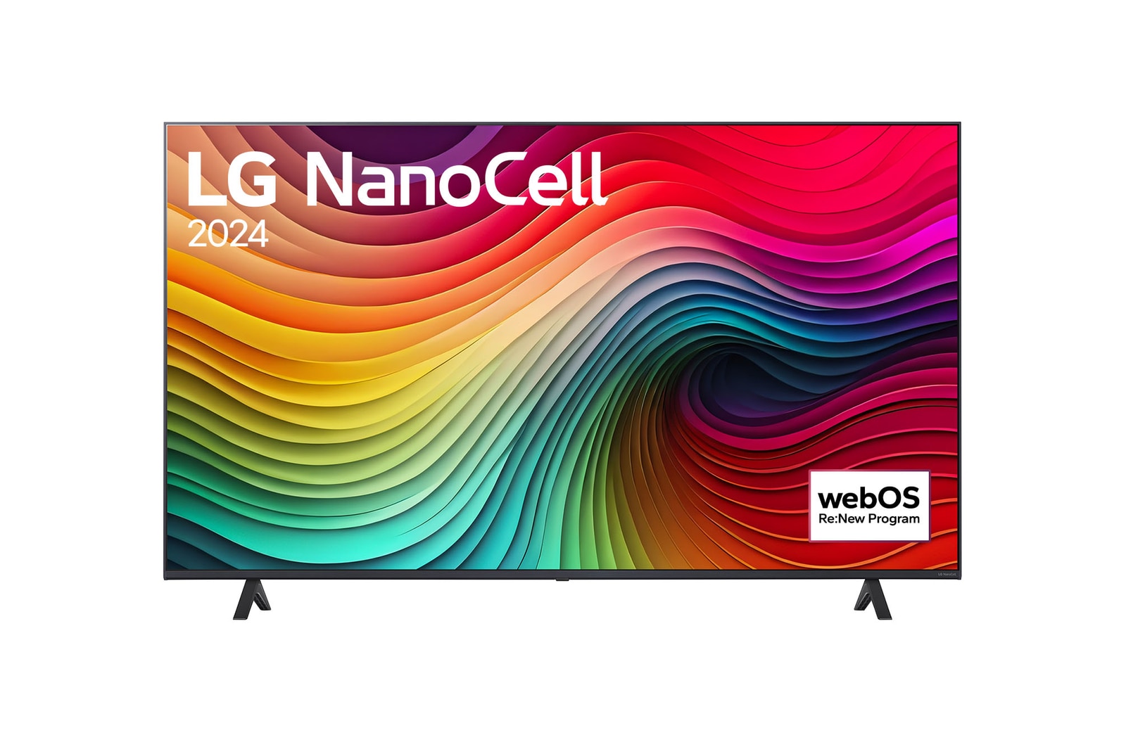 Vue de face du TV LG Nanocell, série NANO81 et de la barre de son LG SQC1
