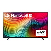 Vue de face du TV LG Nanocell, série NANO81 et de la barre de son LG SQC1