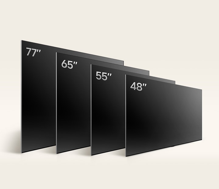 Comparaison des différentes tailles de la TV OLED LG, OLED B4, montrant les modèles OLED B4 55", OLED B4 65", OLED B4 77".