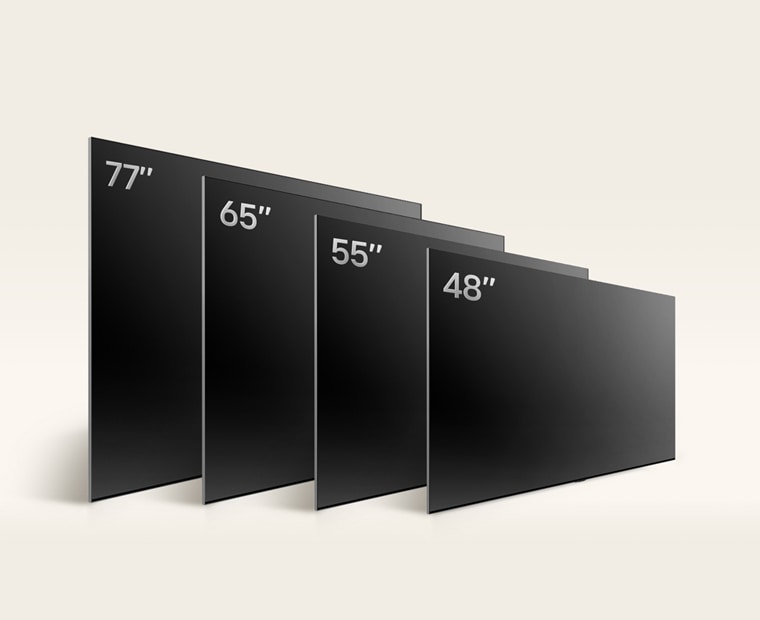 Comparaison des différentes tailles de la TV OLED LG, OLED B4, montrant les modèles OLED B4 55", OLED B4 65", OLED B4 77".