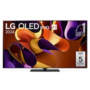 Front view with LG OLED evo TV, OLED G4, 11 Years of world number 1 OLED Emblem, and 5-Year Panel Warranty logo on screen