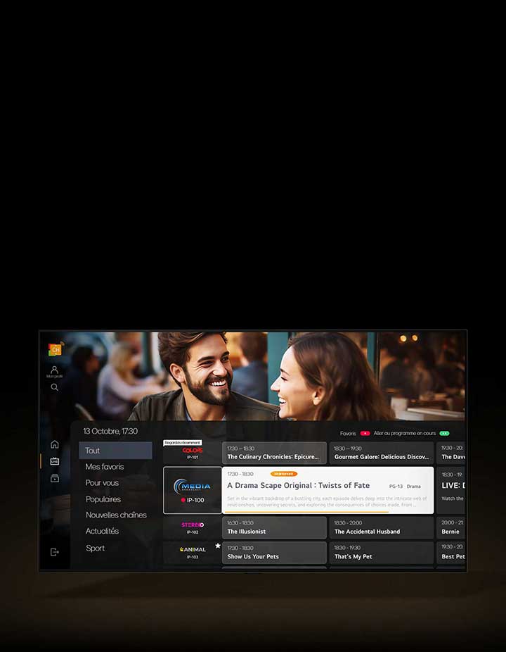 Un TV LG laisse appara?tre un programme de TV sur la série TV en cours de visionnage. 