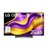 Vue avant de la Smart TV LG OLED evo AI G5 4K. L’emblème OLED numéro 1 dans le monde pendant 12?ans et le logo LG OLED evo AI 2025 sont à l’écran.