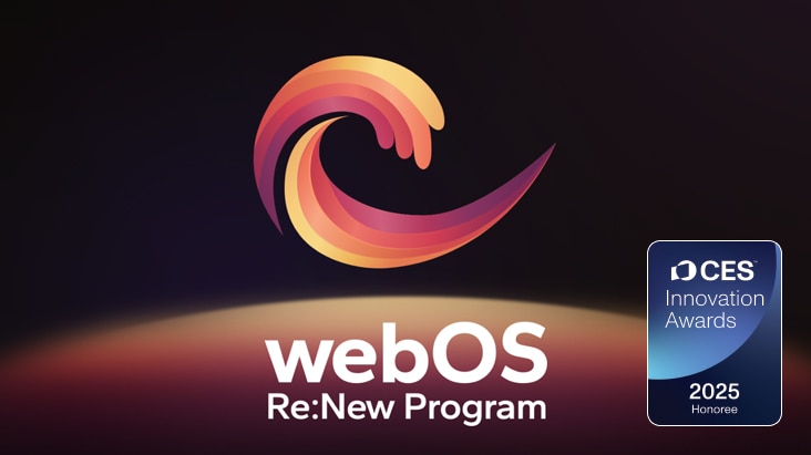Logo et nom du programme webOS Re:New avec le badge du lauréat du prix de l’innovation CES 2025 à c?té. 