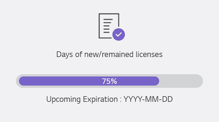 Nombre de jours de licences nouvelles/restantes, 75?%, date d’expiration : JJ/MM/AAAA