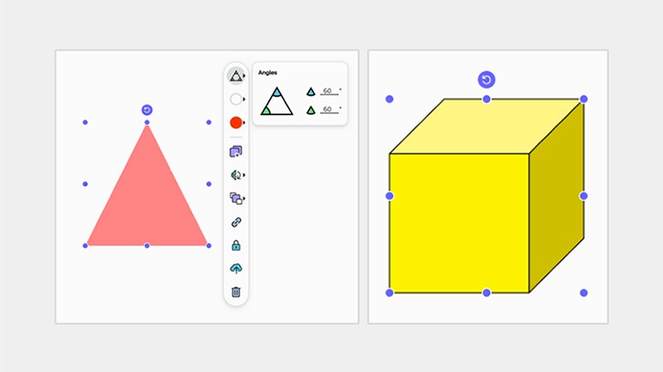 Un exemple montrant des formes en 2D et 3D dessinées à l’aide des outils de forme.