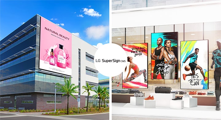 Affichage de différents types d’affichage, y compris de grandes LED extérieures, des écrans de vitrine, un écran tactile et un affichage à luminosité élevée. Alors que différents types d’affichage peuvent nécessiter différentes solutions pour la gestion, l’utilisation du LG SuperSign CMS permet la gestion simultanée de différents types de produits d’affichage LG via une solution unique.