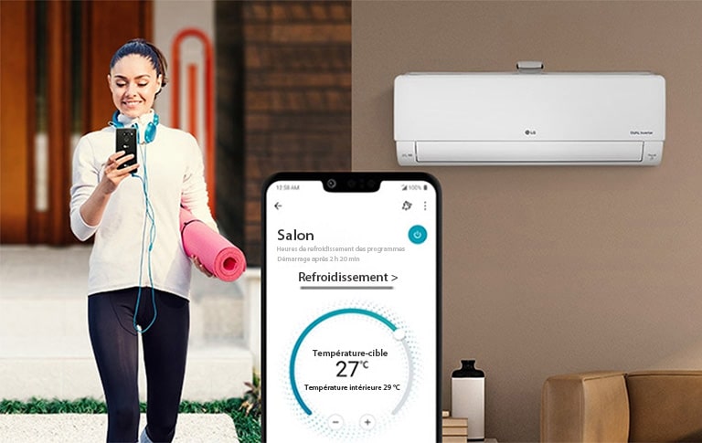 Utilisation d’un smartphone pour contr?ler le climatiseur à l’extérieur.