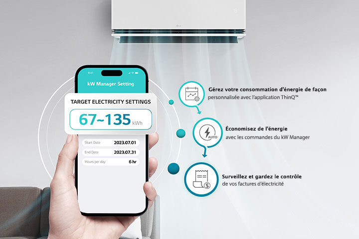 La consommation d’énergie du climatiseur peut être prédéfinie dans les réglages par une valeur cible.