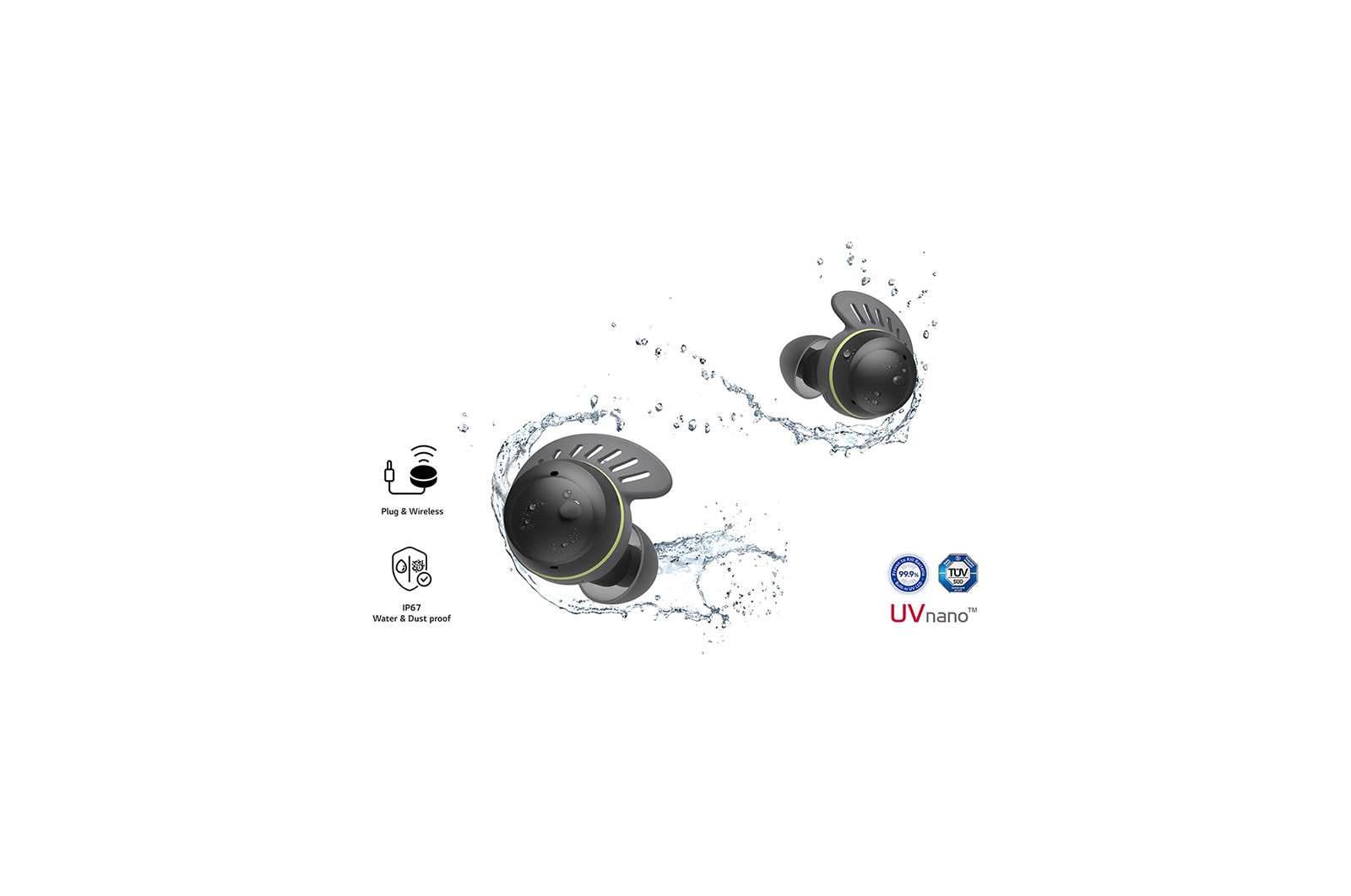 LG TONE Free TF8 | écouteurs Bluetooth True Wireless | étanches IP67 | Pensés pour le sport | Plug & Wireless | ANC | UVnano, LG TONE-TF8Q