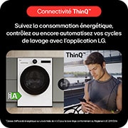 LG avec connectivité ThinQ, permettant de suivre la consommation d'énergie et de contr?ler les cycles via l'application.