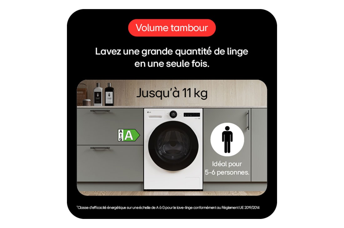 LG Lave-linge 11 kg | Molette avec écran LCD intégré | AI DD? | Turbowash? | Steam?, LG F14X76WHST