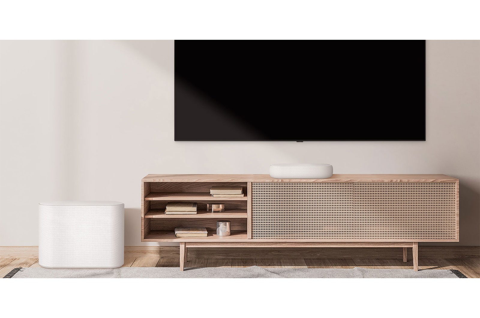 LG éclair QP5W | Barre de son compacte | système 3.1.2 | 320W | Hi-Res Audio | Dolby Atmos | DTS:X | Meridian | Blanc, LG QP5W