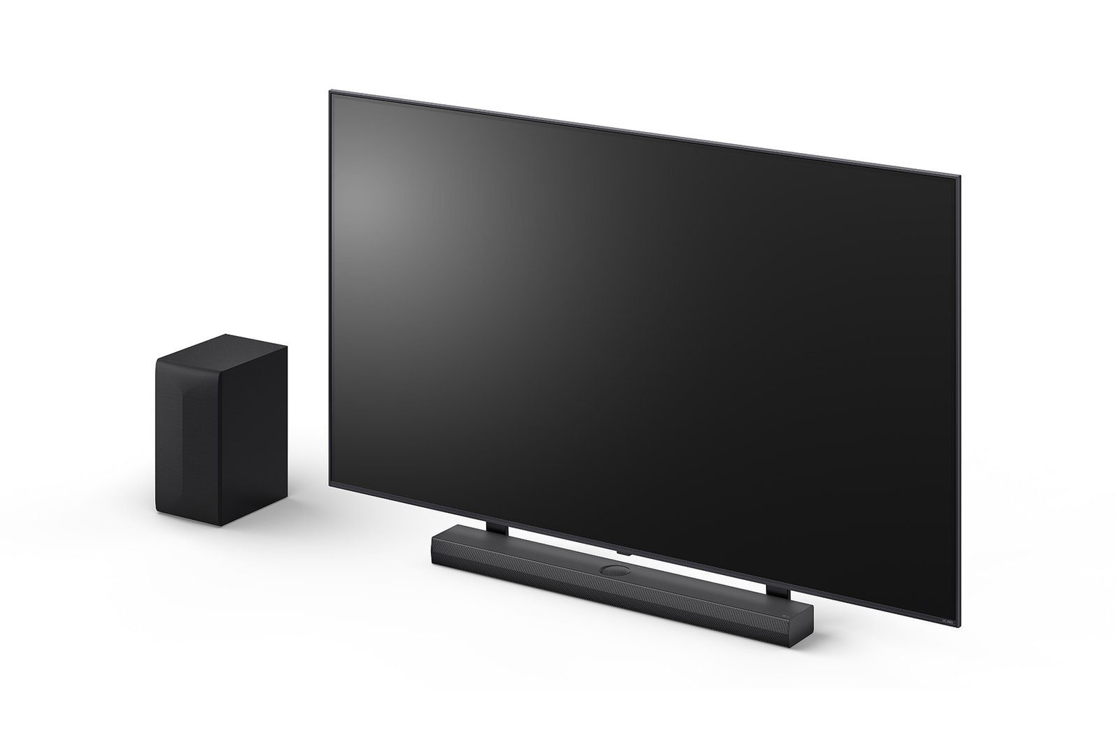 Vue inclinée de la LG Soundbar S70TY et du caisson de basse