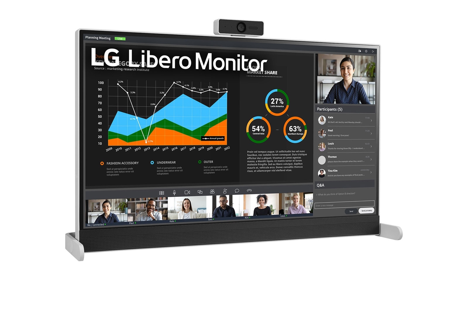LG 27" (68.5 cm) | écran IPS format 16:9e | Résolution QHD 2560 x 1440 | HDMI, USB-C (65W) | Moniteur Libero avec Webcam FHD amovible, LG 27BQ70QC-S