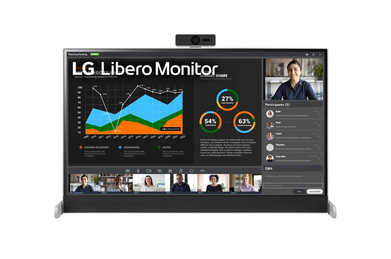 LG 27" (68.5 cm) | écran IPS format 16:9e | Résolution QHD 2560 x 1440 | HDMI, USB-C (65W) | Moniteur Libero avec Webcam FHD amovible, LG 27BQ70QC-S