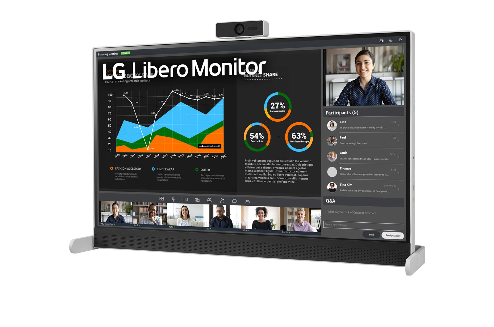 LG 27" (68.5 cm) | écran IPS format 16:9e | Résolution QHD 2560 x 1440 | HDMI, USB-C (65W) | Moniteur Libero avec Webcam FHD amovible, LG 27BQ70QC-S
