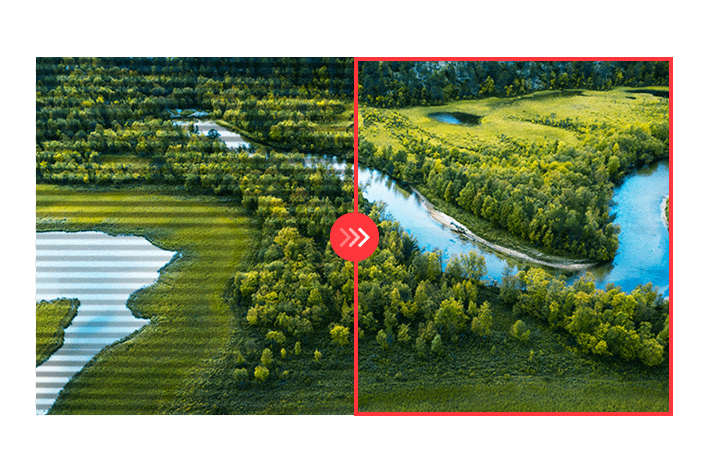 Image de comparaison du c?té droit avec le mode Sans scintillement et le c?té gauche sans le mode Sans scintillement.