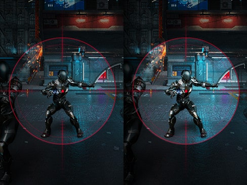 Comparaison du Black Stabilizer - L’image de gauche présente le Black Stabilizer ??désactivé?? et l’image de droite le Black Stabilizer ??activé??