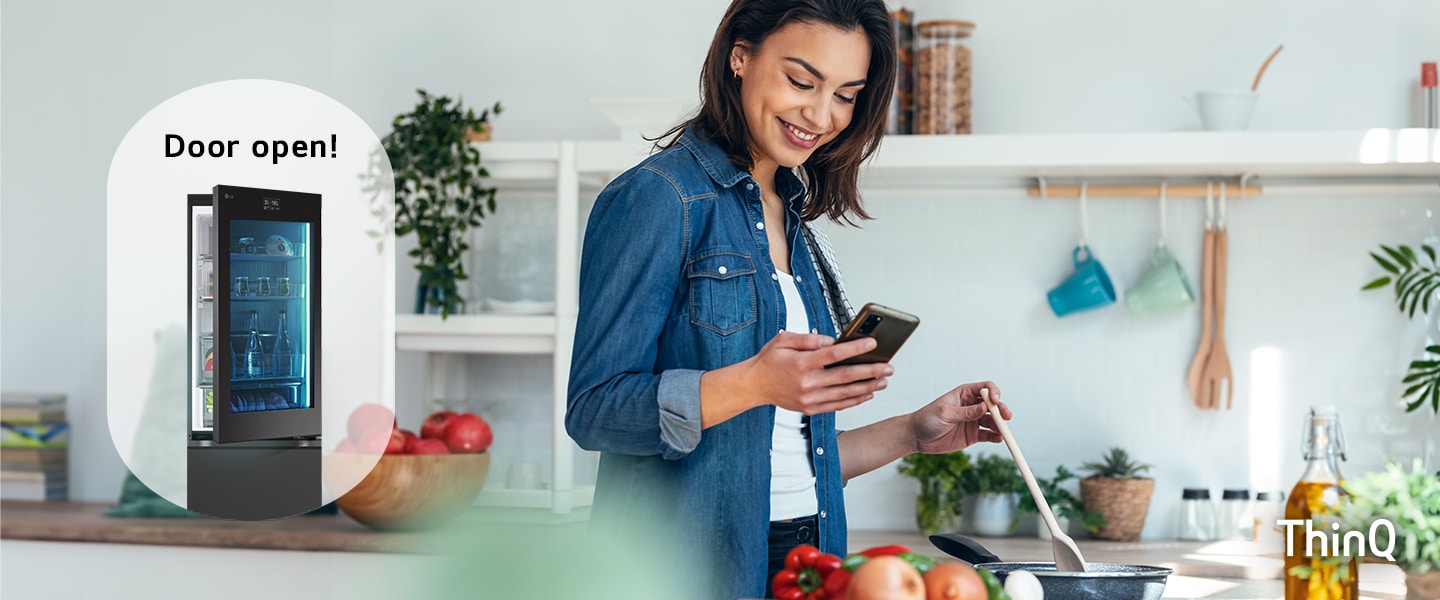 Contr?lez votre réfrigérateur de n'importe où, tout le temps, via l’application LG ThinQ?.