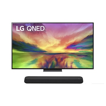 Vue de face du TV LG QNED, série QNED81 de la barre de son LG SE6S