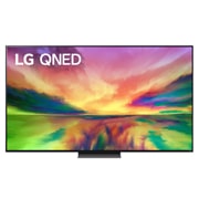 Vue avant du téléviseur LG QNED fond d'écran et logo du produit