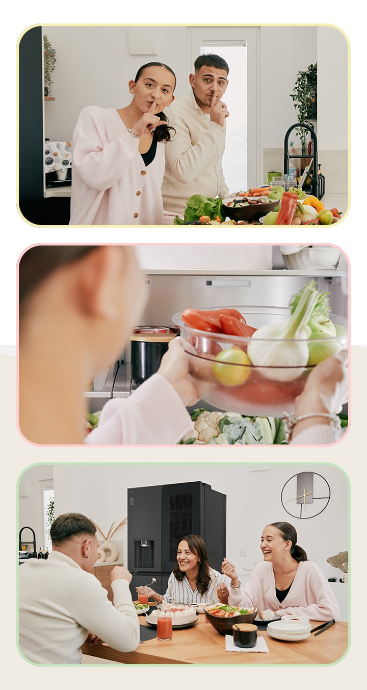 Image de frères et s?urs cuisinant ensemble avec bonheur pour préparer un plat que leur maman adore.