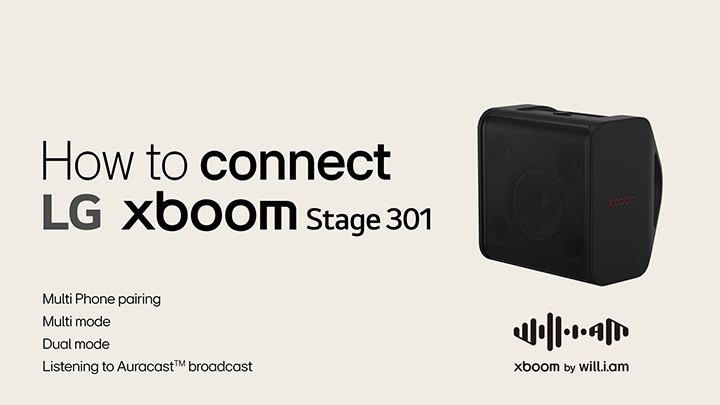 User guide video for connecting Multipoint & Multi pairing and listening to Auracast broadcast with LG xboom Stage301