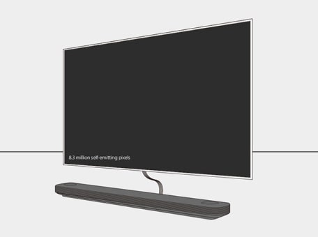 Front side view of LG SIGNATURE Wallpaper OLED TV that is hung on the wall