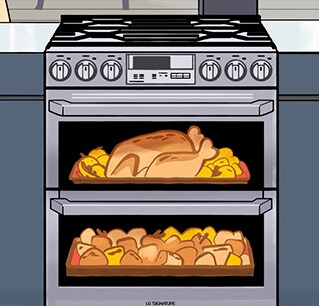 Illust image of LG SIGNATURE Range with chicken barbecue.
