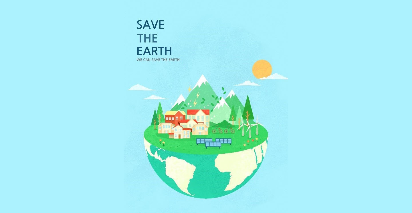 A poster with the slogan, "Save The Earth, We Can Save The Earth," to celebrate Earth Day.