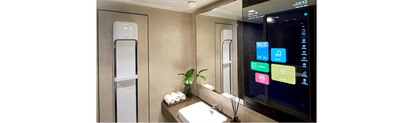 The LG ThinQ Home’s dining room in Pangyo, Korea, which utilizes transparent OLED Displays. 