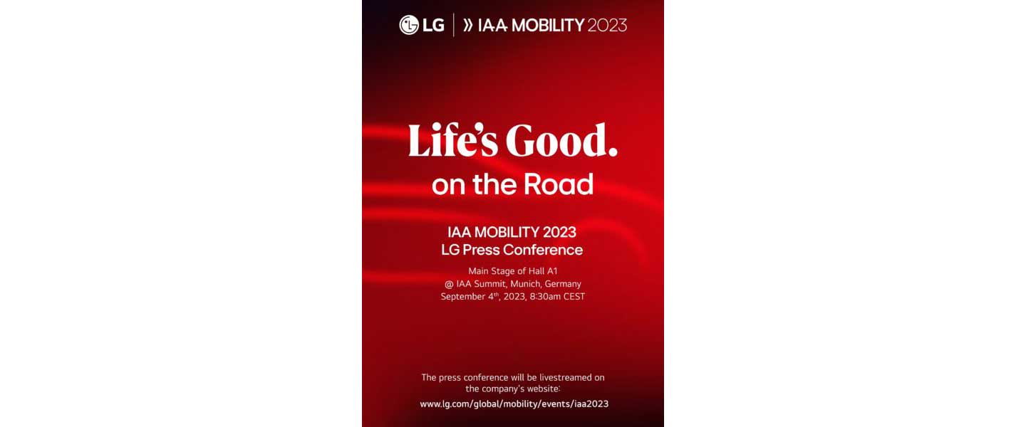 A promotional image of LG Press Conference at IAA Mobility 2023 with a phrase