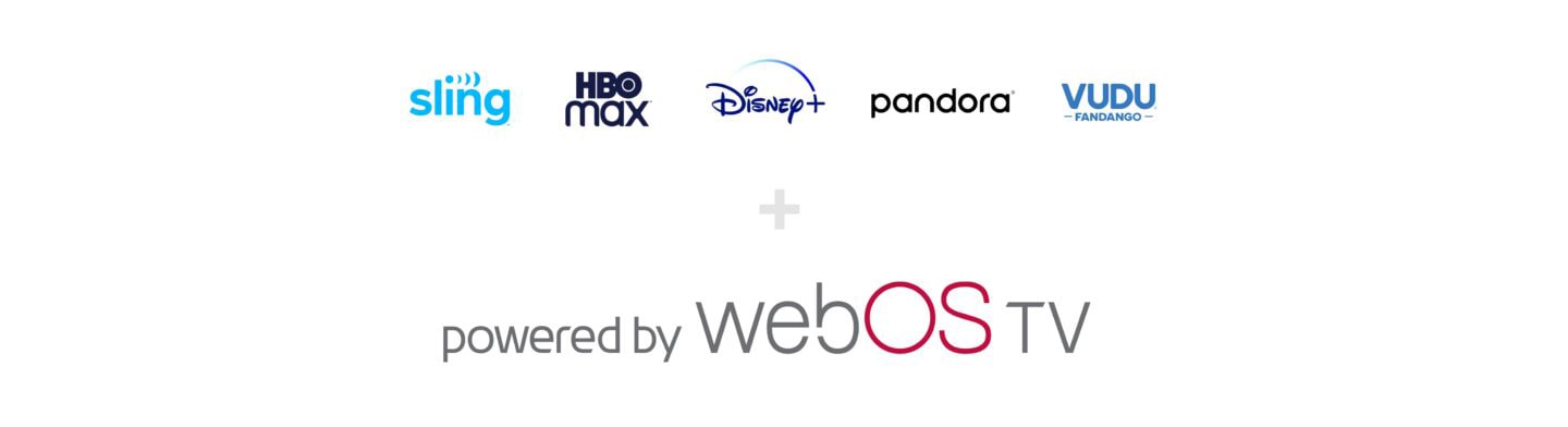 The ‘powered by webOS TV’ logo below the logos of popular global streaming services coming to the TVs