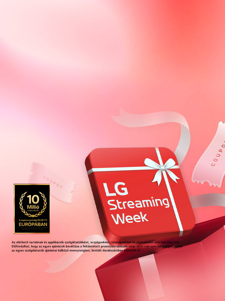 Egy piros doboz van elhelyezve, melyen az ?LG Streaming Week” sz?veg szerepel.