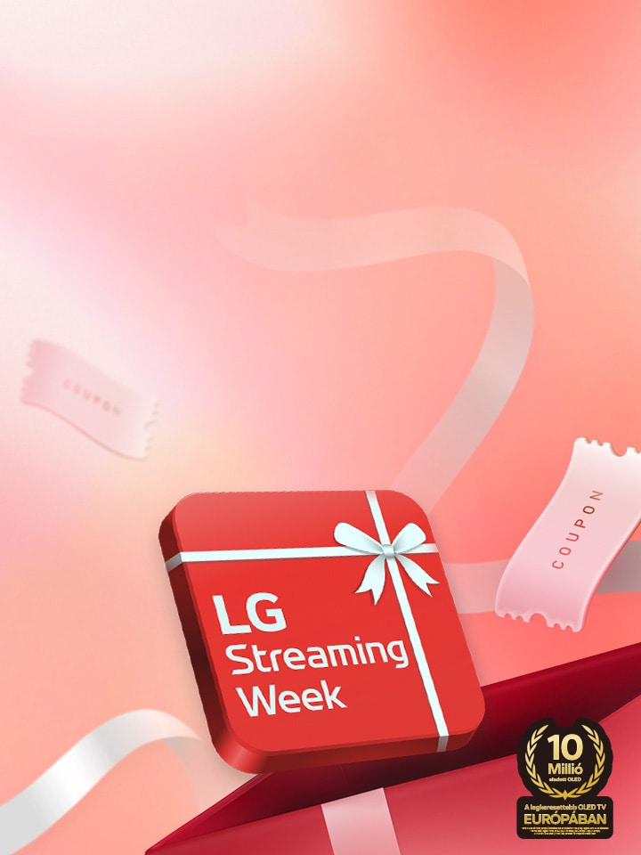 Egy piros doboz van elhelyezve, melyen az ?LG Streaming Week” sz?veg szerepel.