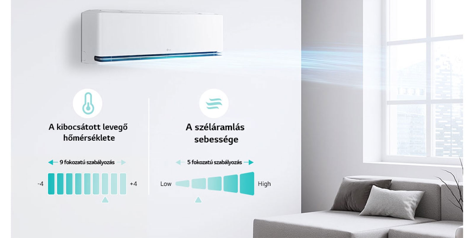 Pontosabban testre szabhatja a szél h?mérsékletét 9 szinten és a szél áramlási sebességét 5 szinten.