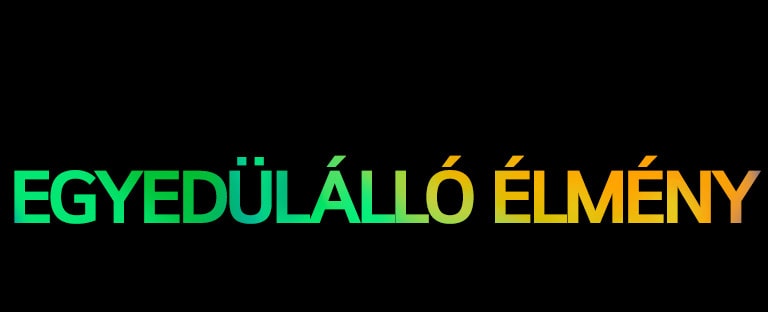 A ?ONE EXPERIENCE” (Egy valódi élmény) felirat z?ld és sárga színátmenetes mintázattal.