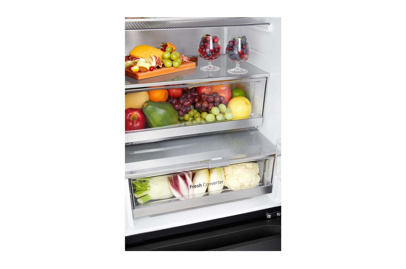 LG InstaView? alulfagyasztós h?t?szekrény, DoorCooling<sup>+</sup>? és ThinQ? technológia, 349 L kapacitás, GBG5160CEV